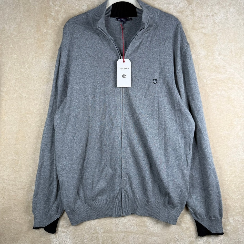 Felix Hardy (Polish Co) NWT Mens Grey Melange Full‎ Zip Cardigan 3XL Elbow Patch